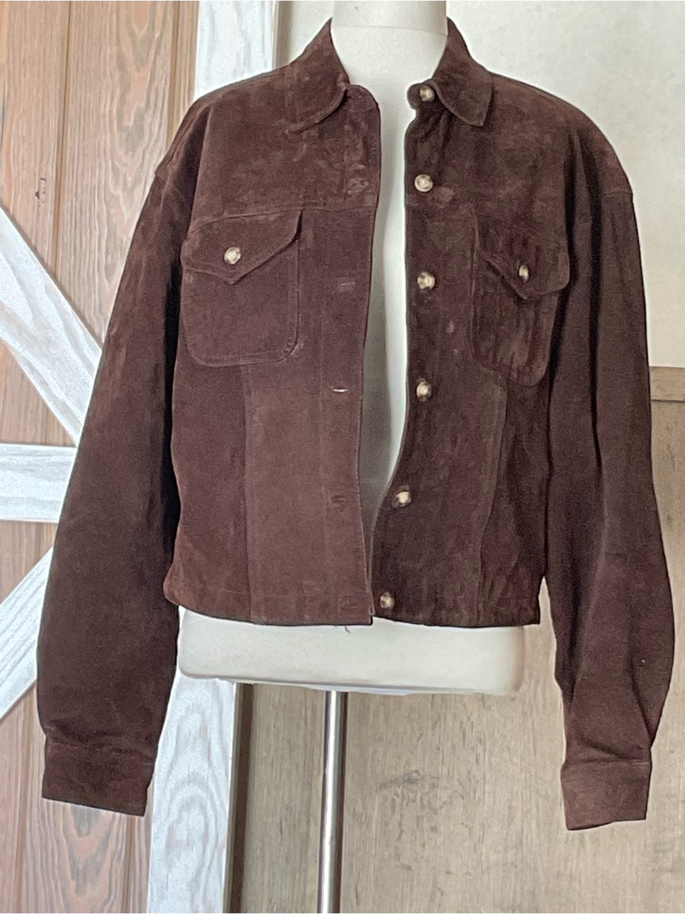 Liz Claiborne Dark Brown Suede Button Jacket. Button Front. Size 10. EUC - Picture 2 of 5